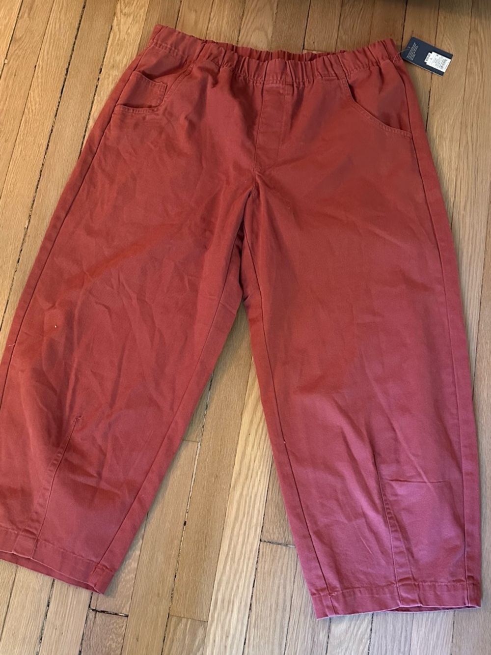 Women’s Red Elastic-Waist Casual high waist barrel leg Pants